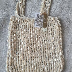 Viral Cream Woven Pearl Beaded Shoulder Bag